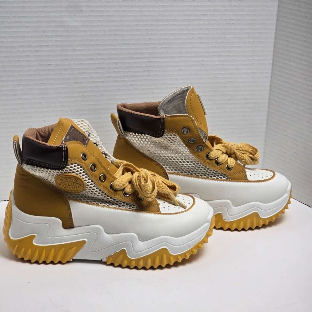 Stylish Yellow and White High-Top Sneakers